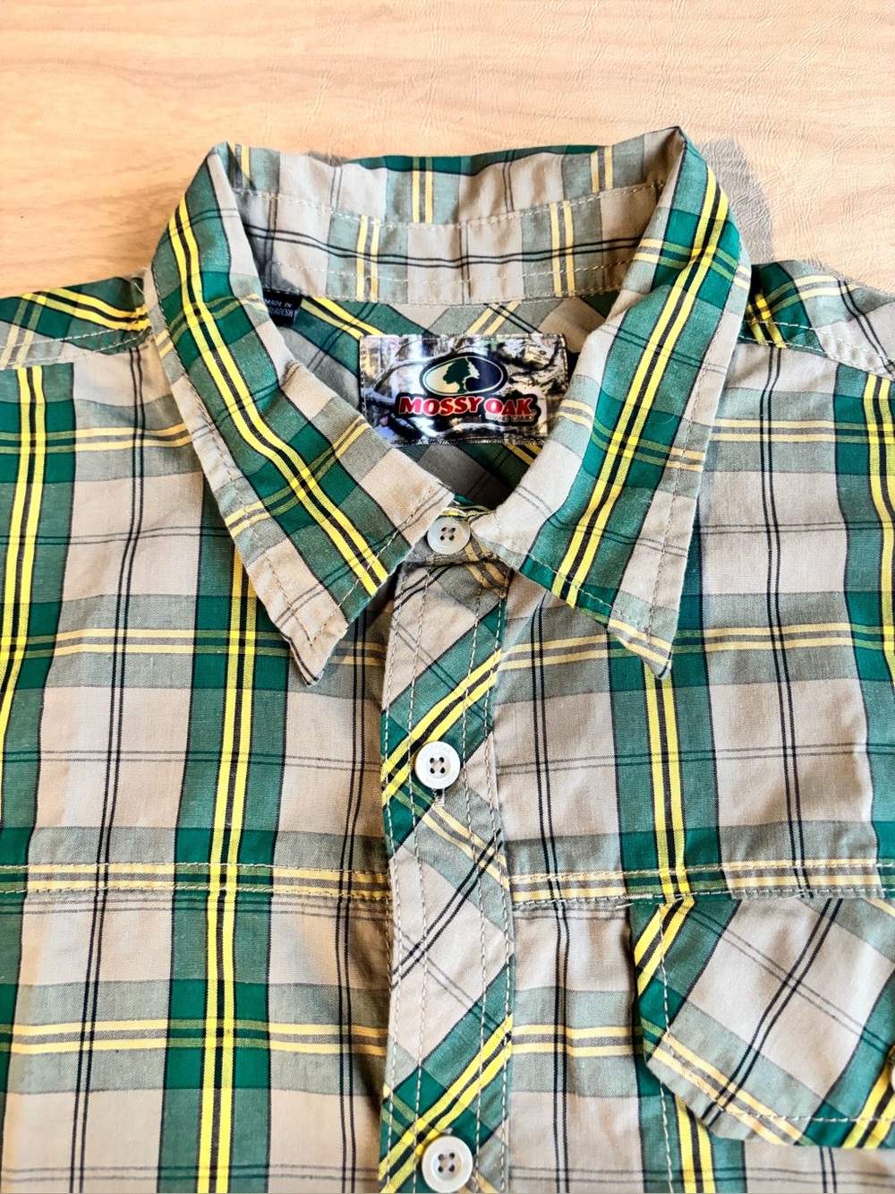 Mossy Oak Green and Yellow Plaid Button-Down Shirt